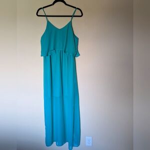 Charming Charlie Teal Sleeveless Chiffon Maxi Dress Size L